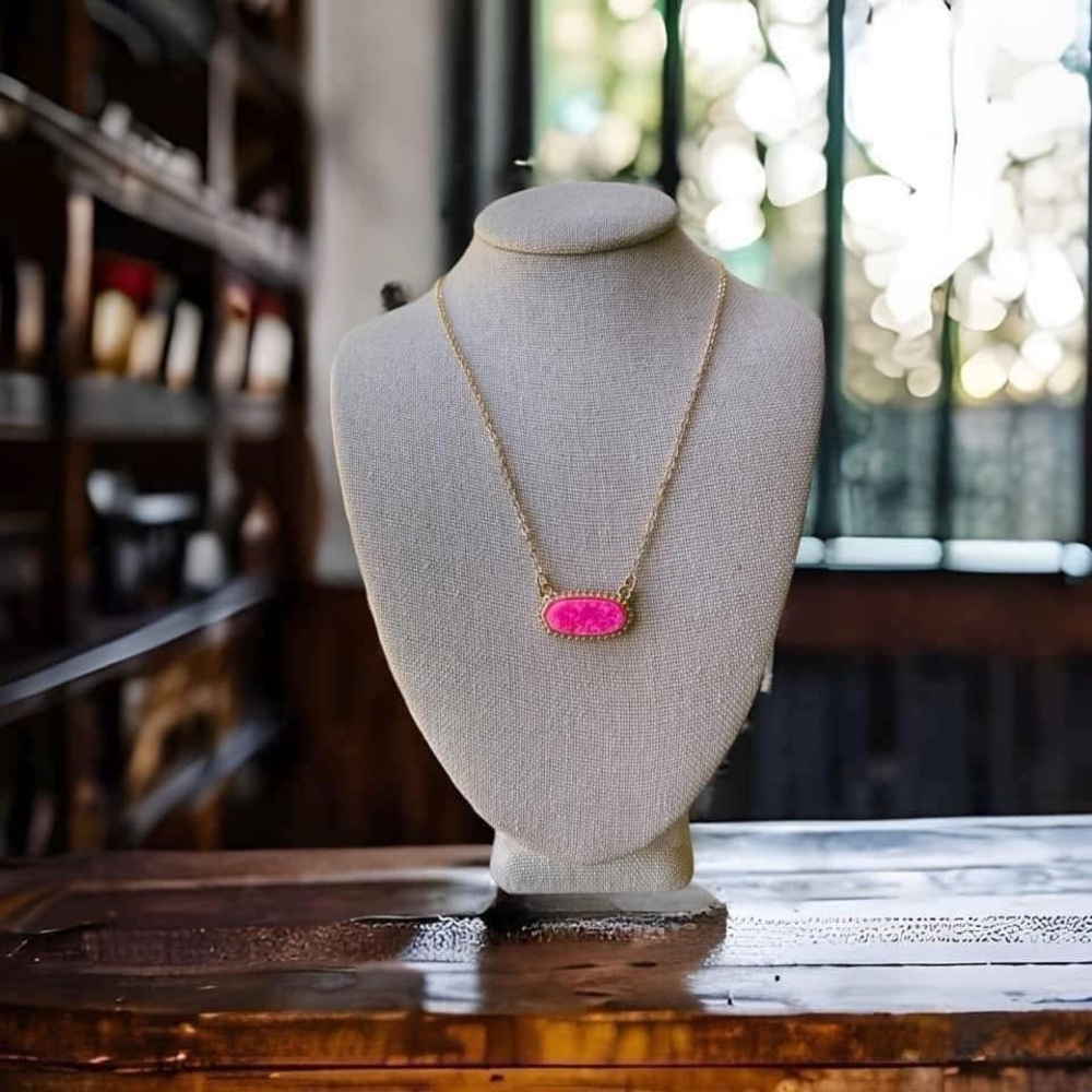 Elegant Pink Druzy Necklace-KS